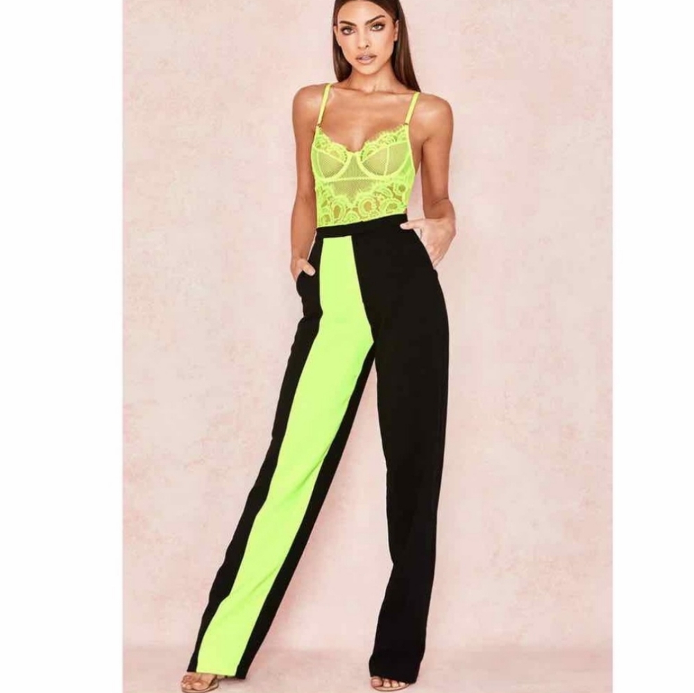 House of CB Neon Green and Black Jumpsuit